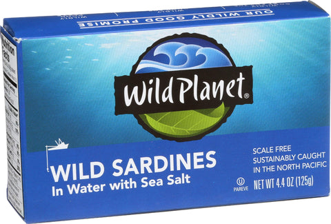 Wild Planet Wild Sardines in Water, Sea Salt, Tinned Fish, Sustainably Wild-Caught, Non-GMO, Kosher, Keto and Paleo, 3rd Party Mercury Tested, 4.4 Ounce Single Unit