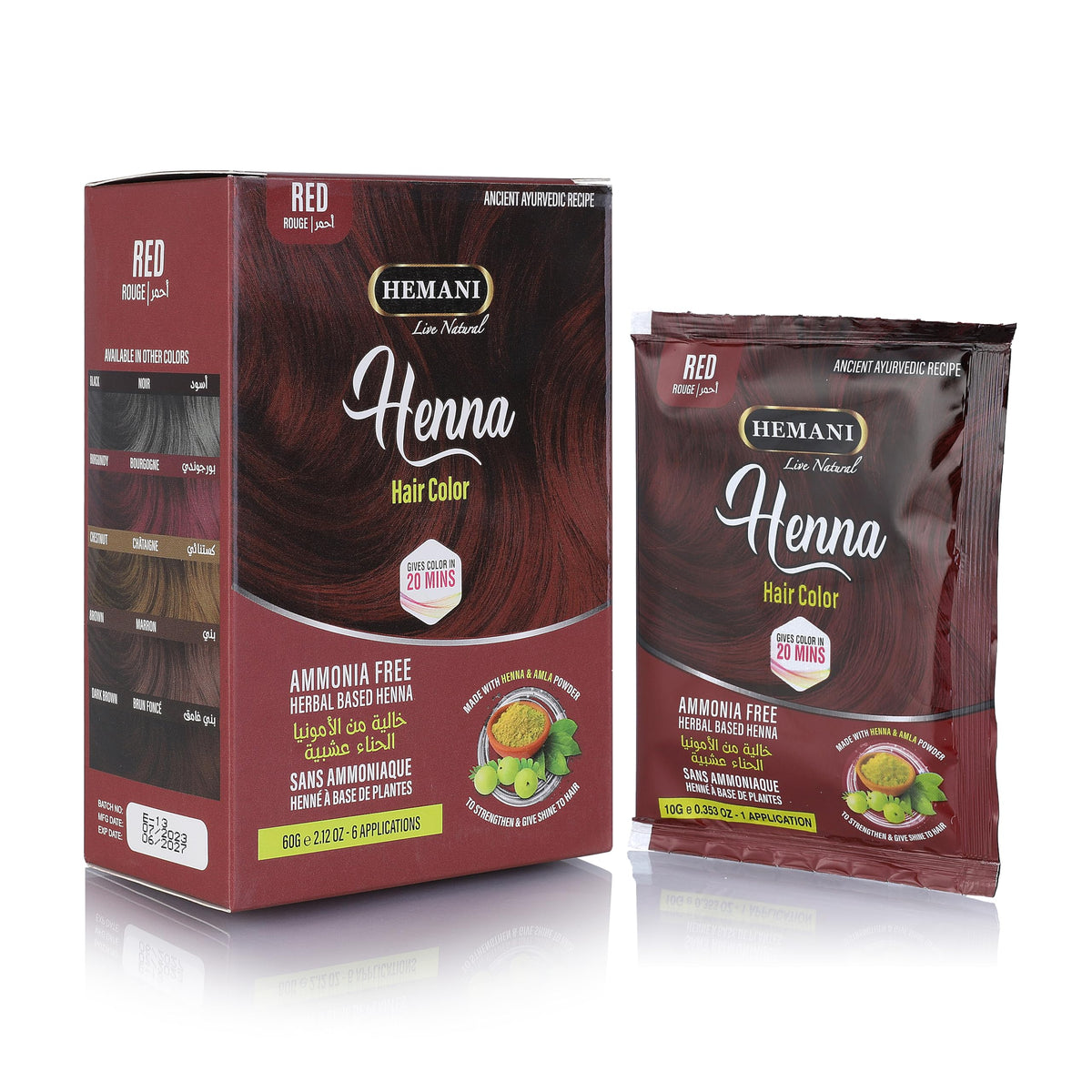 HEMANI Hair Henna Color 2.12 OZ (60g) 6 Applications, Colors in 20 Minutes - Ammonia Free - Herbal Based Henna (Red)