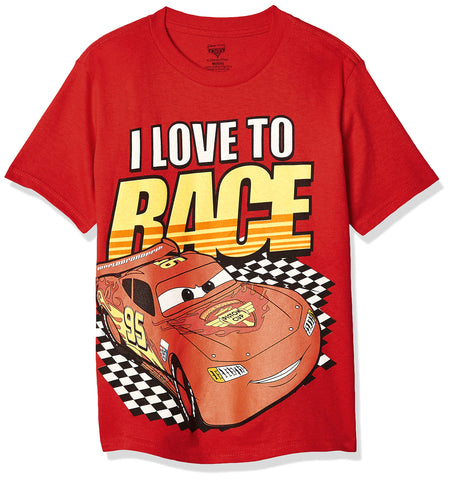 Disney Boys' Little Boys' Cars Lightning Mcqueen T-Shirt, I Love to Race Red, Small/4