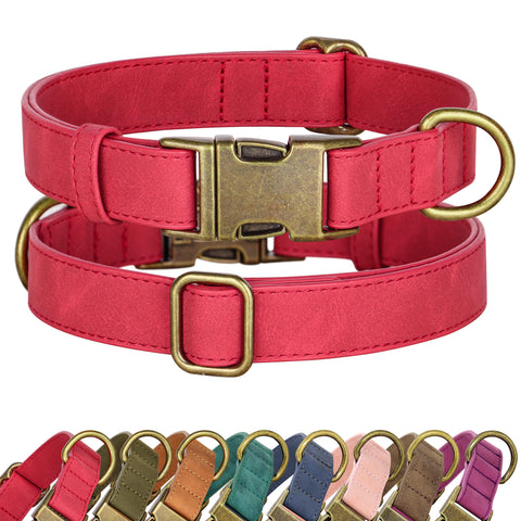 Didog Soft Leather Dog Collar, Durable Heavy Duty Dog Collars with Quick Release Metal Buckle, Adjustable Purple Dog Collar Leather for Large Medium Dogs, Red, L