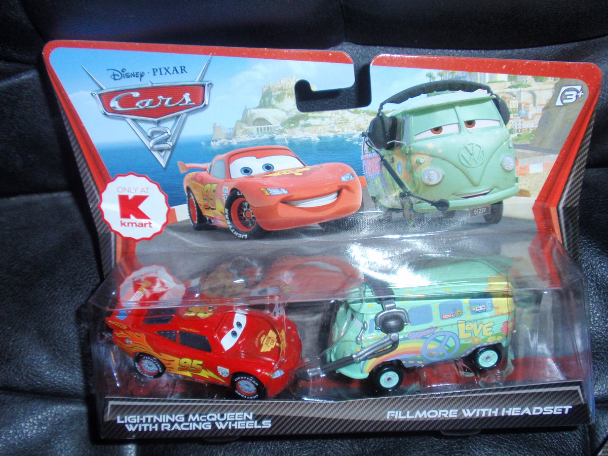 Disney / Pixar CARS 2 Movie Exclusive 155 Die Cast Car 2Pack Lightning McQueen with Racing Wheels Fillmore with Headset