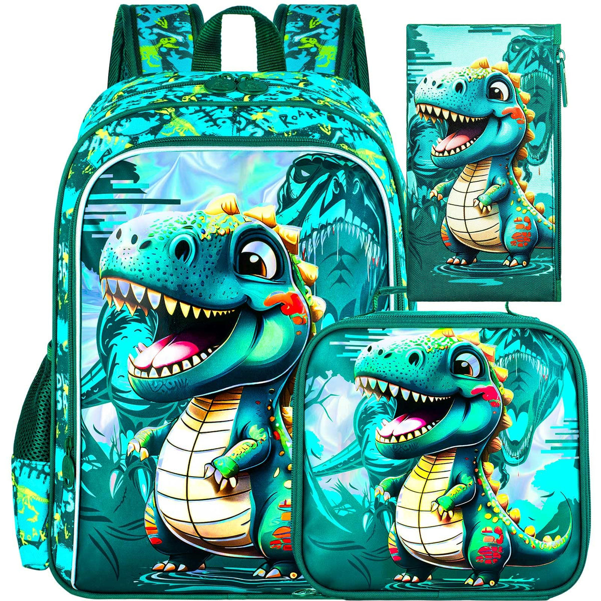 HPJGD 3PCS Dinosaur Backpack for Boys, Water Resistant Kids Bookbag Set with Lunch Box?Cute School Bag for Preschool Toddler