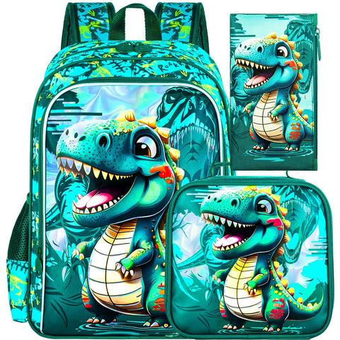HPJGD 3PCS Dinosaur Backpack for Boys, Water Resistant Kids Bookbag Set with Lunch Box?Cute School Bag for Preschool Toddler