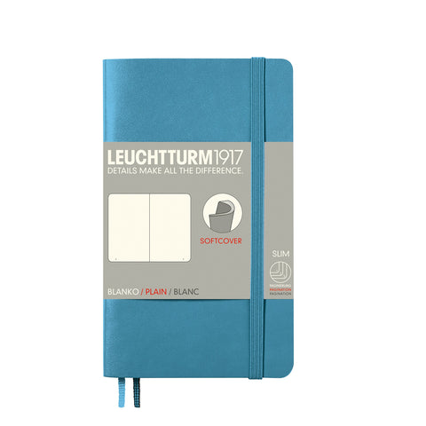 LEUCHTTURM1917 - Notebook Softcover Pocket A6-123 Numbered Pages for Writing and Journaling (Plain, Nordic Blue)
