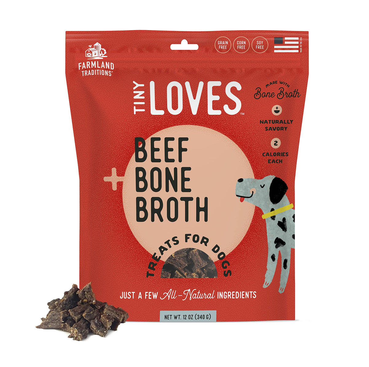 Farmland Traditions Tiny Loves Jerky Trainer Treats for Dogs w/Bone Broth (Beef, 5 oz.)