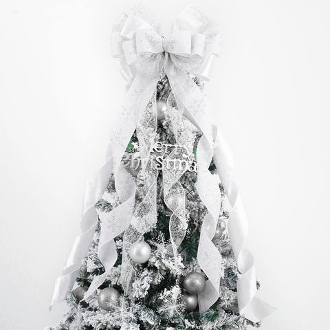 MEEDEE White Glitter Christmas Bows - 12" Velvet Bows for Christmas Tree (1 Pack)