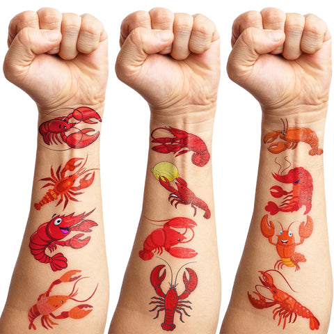 Generic Crawfish Temporary Tattoos Birthday Party Supplies Favors Decorations Super Cute 96 PCS Fake Tattoos Stickers for Boys Girls School Classroom Rewards Gifts Ideal