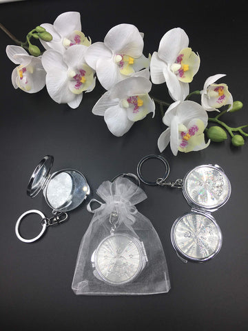 (12) New QuinceaÃƒÆ’Ã‚Â±era Recuerdos. My Sweet 15 Princess Celebration Gifts Silver Plate Mirror Keychain Party Favor Set With Organza Bags