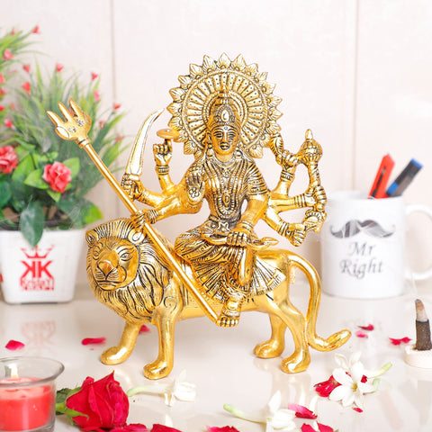 KridayKraft Durga Maa Murti IdolShero vali maa Metal Statue for Temple PoojaDecor Your HeShowpiece FigurinesReligious Idol Gift Article.