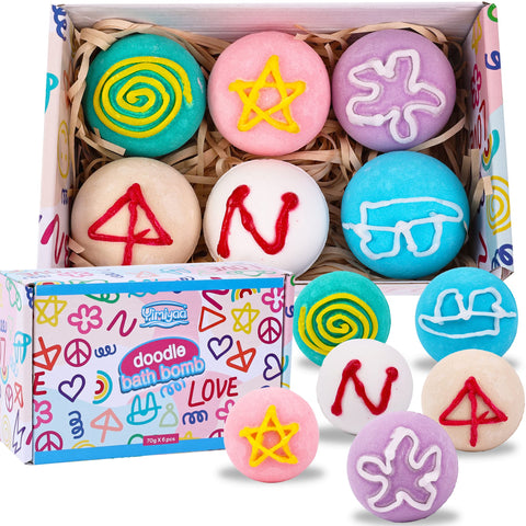 Yimiyaa Doodle Bath Bombs Gift,Organic & Natural Handmade Bath Shower Salts Aromatherapy Steamers for Women- Relaxing Bathbombs Set with Lovely Doodle- Bath Essentials Shower Bubble Steamers(6PCS*70g)