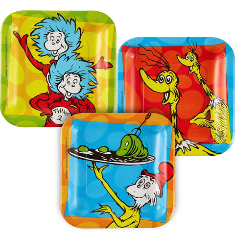 amscan Dr. Seuss Party, Paper Square Plates, 7", 8 Ct.