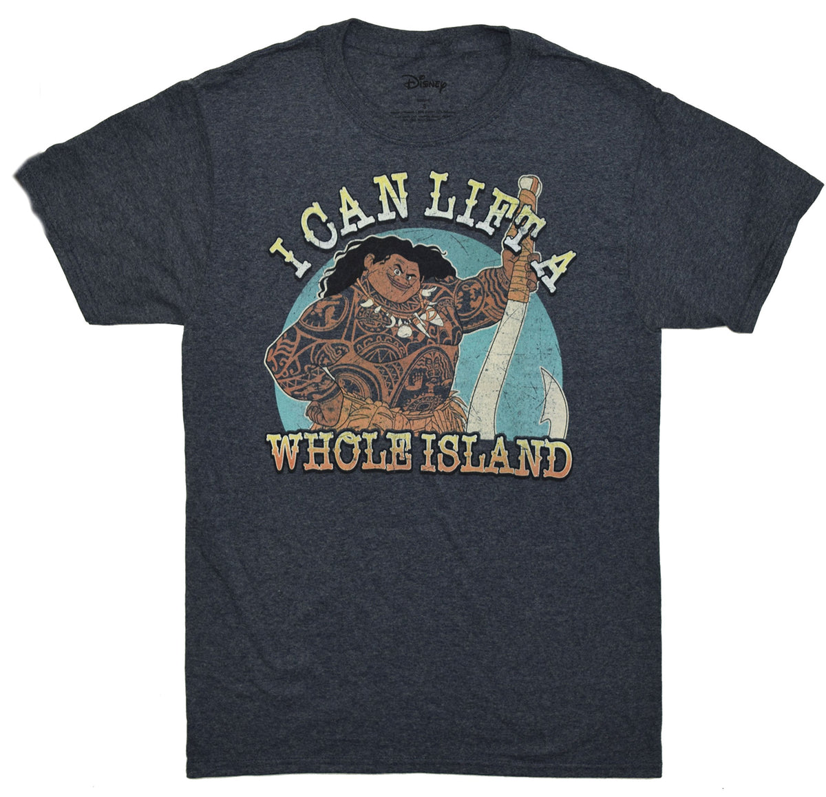 Disney Men's Moana Maui Whole Island Lift Graphic T-Shirt, Navy Heather, X-Large