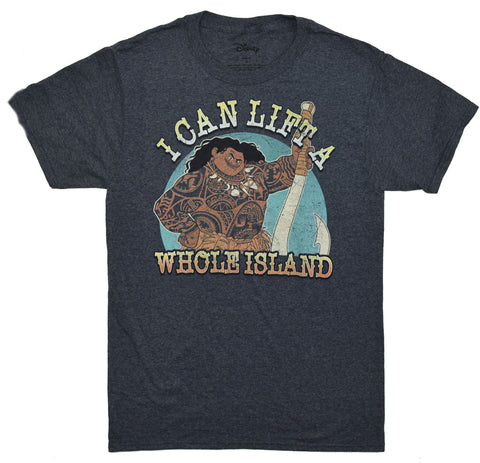 Disney Men's Moana Maui Whole Island Lift Graphic T-Shirt, Navy Heather, X-Large