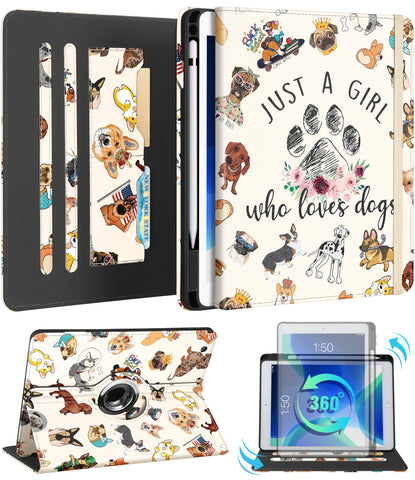 Kidcube for iPad 9th/8th/7th Generation Case 10.2 Inch - for Women Girls Kids Cute Rotating Stand Folio Cover with Pencil Holder & Card Slot Kawaii Cartoon Dogs Design for iPad 9th/8th/7th Gen Cases