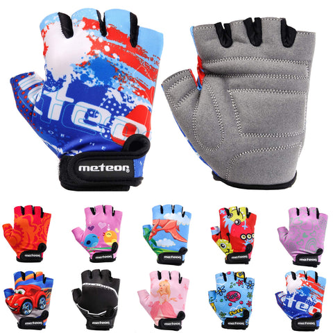 Kid Cycling Gloves With Short Half Fingers Fastened Children Kid Child Bike Safety Accessories Hand Protect (XS ~6-6,5cm 2.3-2.5inch, Map Blue)