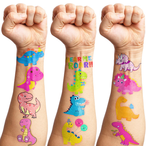 Generic Pink Dinosaur Temporary Tattoos Birthday Party Supplies Favors Decorations Super Cute 96PCS Fake Tattoos Stickers for Boys Girls School Classroom Rewards Gifts Ideal Halloween
