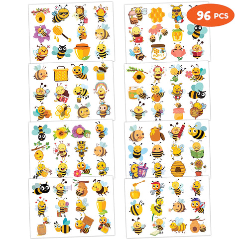 Bee Temporary Tattoos for Kids, Birthday Party Decorations Supplies Party Favors Supper Cute 96PCS Bee Tattoo Sticker Style Gift Ideals for Boys Girls Schools Prizes Themed