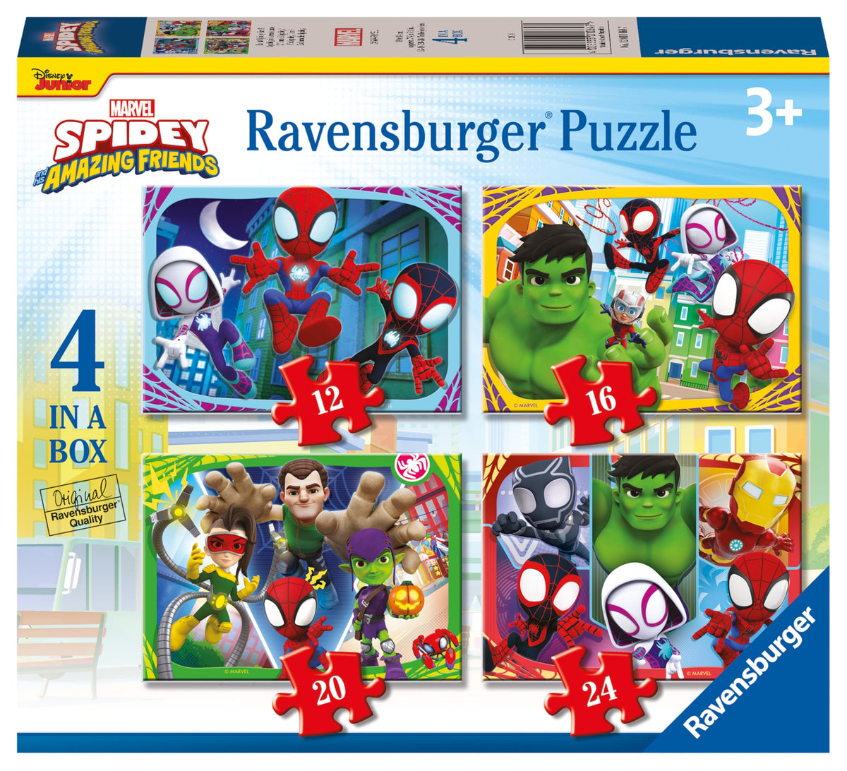 Ravensburger Marvel Spidey & His Amazing Friends Spiderman Jigsaw Puzzles for Kids Age 3 Years Up - 4 in a Box (12, 16, 20, 24 Pieces)