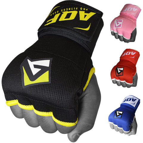 AQF Boxing Inner Gloves Hand Wraps Fist Padded Bandages MMA Gel Strap Mitts Kick Black, Blue & Red (Black, Small)