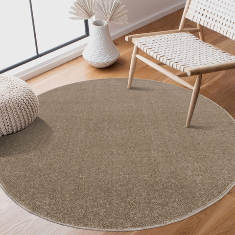SANAT Short Pile Living Room Rug - Plain Modern Rugs for Bedroom, Study, Office, Hallway, Children's Room and Kitchen - Beige, 80 cm Round