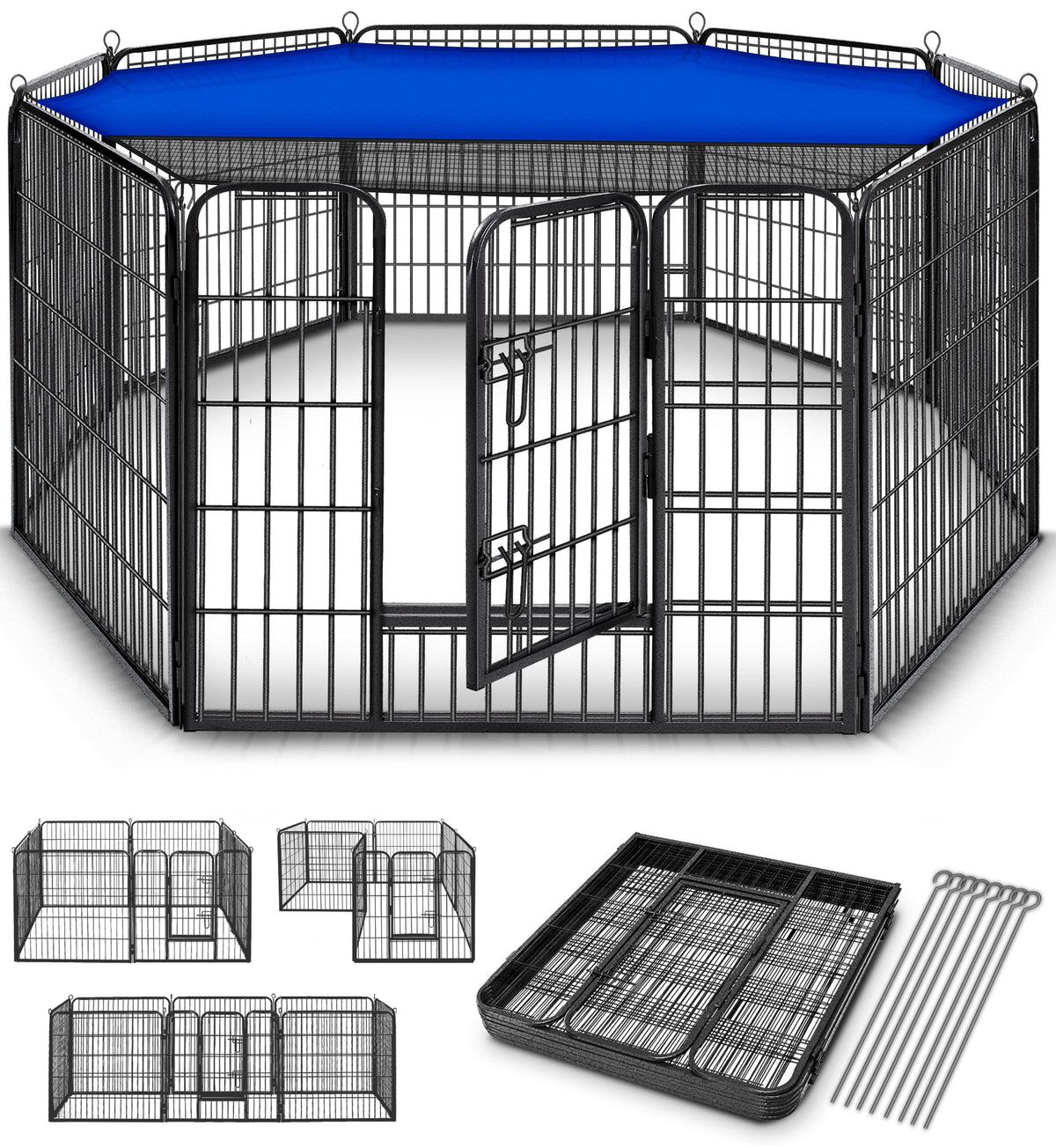TRESKOÂ® 8 Panel Dog Playpen 80x80cm Pet Exercise Pen Heavy Duty Modular Puppy Exercise Play/Whelping Pen
