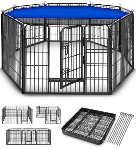 TRESKOÂ® 8 Panel Dog Playpen 80x80cm Pet Exercise Pen Heavy Duty Modular Puppy Exercise Play/Whelping Pen