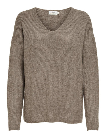 ONLY Women's Onlcamilla V-Neck L/S Pullover KNT Noos Sweater, Caribou/Detail: Melange, S