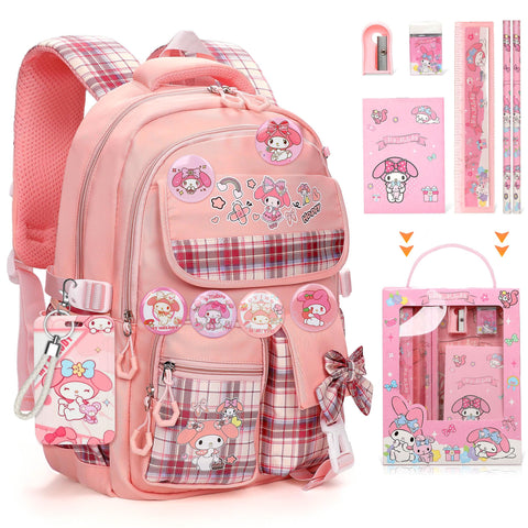 Ensccant Cartoon Backpack for Girls - Cute Anime Backpack for Girls Kids Teens Womens School Backpack, Anti-Theft Outdoor Travel Laptop Bookbags with 14Pcs Accessories, School Bags - Pink