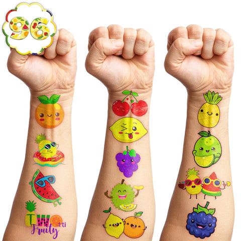 100 PCS Summer Fruit Birthday Party Decorations Supplies Favors Tutti Fruitti Decor Stickers Strawberries Watermelon Pineapples Temporary Tattoos For Girls Boys Gift School Prizes Rewards