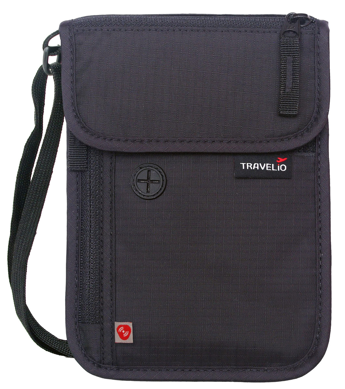 RFID Blocking Neck Travel Wallet Hidden Passport Holder Pouch for Men & Women (Black)