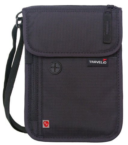 RFID Blocking Neck Travel Wallet Hidden Passport Holder Pouch for Men & Women (Black)