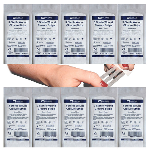 Sterile Deep Wound Closure Strips 6mm Thick First Aid Adhesive Stitches Sutures - 10 Packs