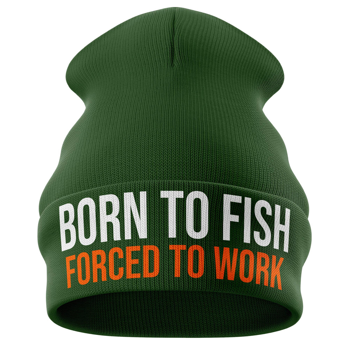Purple Print House Born to Fish Beanie Hat for Men, Funny Gifts for Him, Winter Cold Fishing Dad Grandad Cap Husband, Bottle Green, One Size