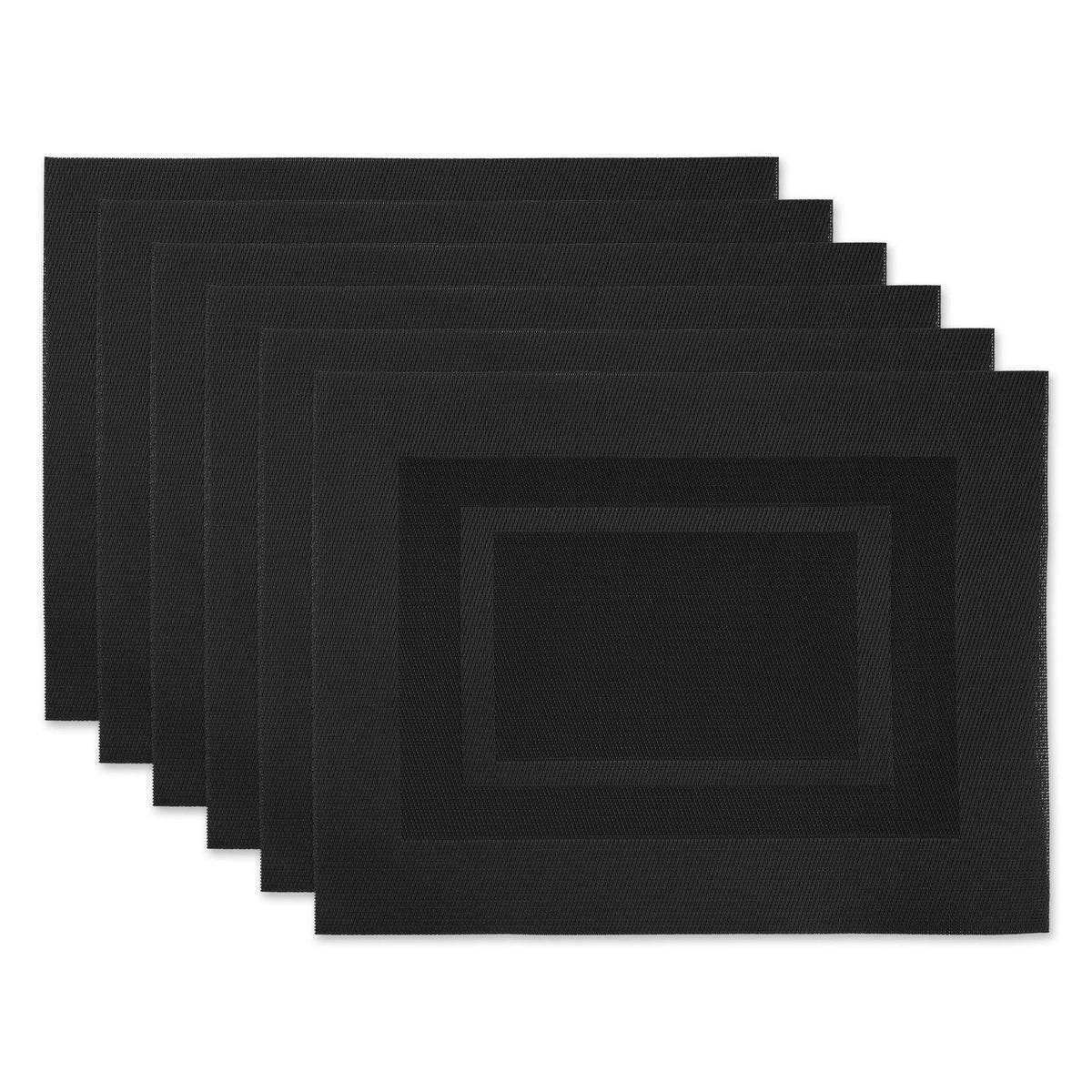 DII PVC Tabletop Collection Woven Indoor/Outdoor, Placemat Set, 13x17.25, Black, 6 Piece