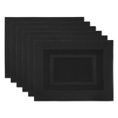 DII PVC Tabletop Collection Woven Indoor/Outdoor, Placemat Set, 13x17.25, Black, 6 Piece
