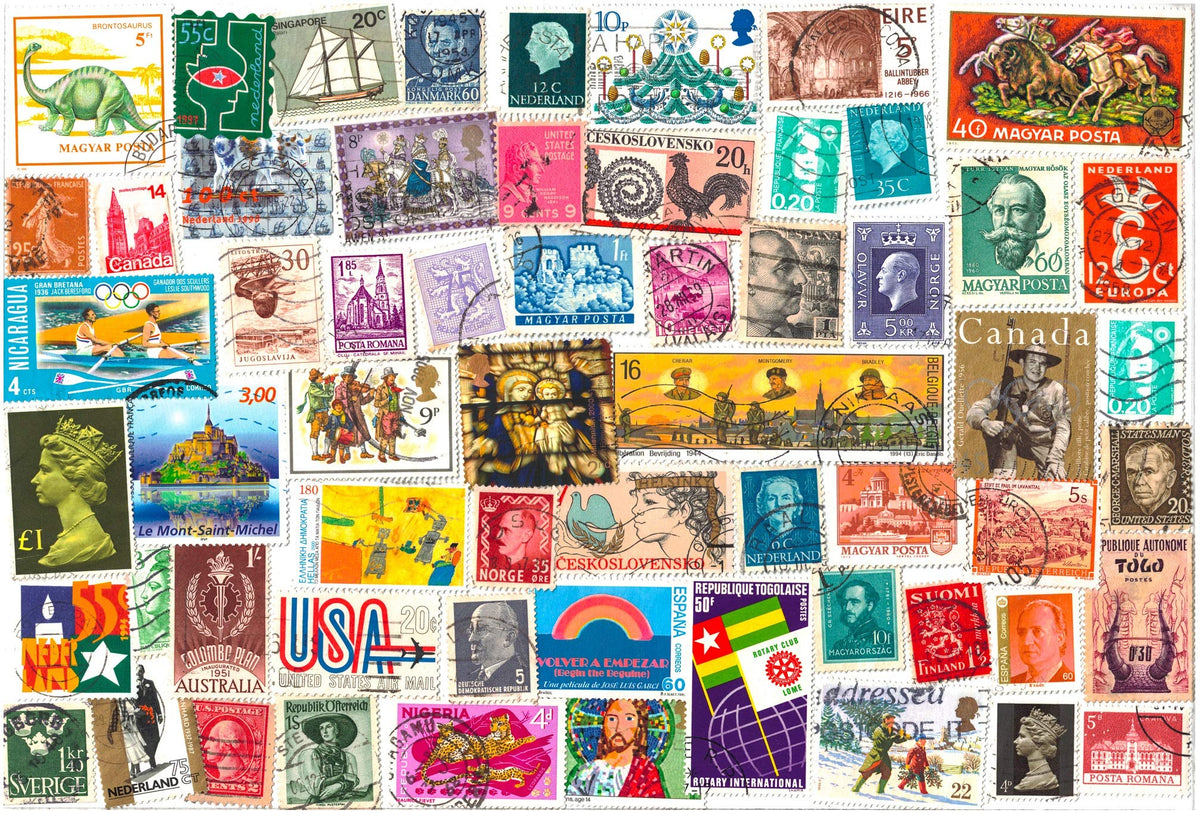 1000 Stamps from World Countries Mixed Philately Used Postage Stamps Off Paper