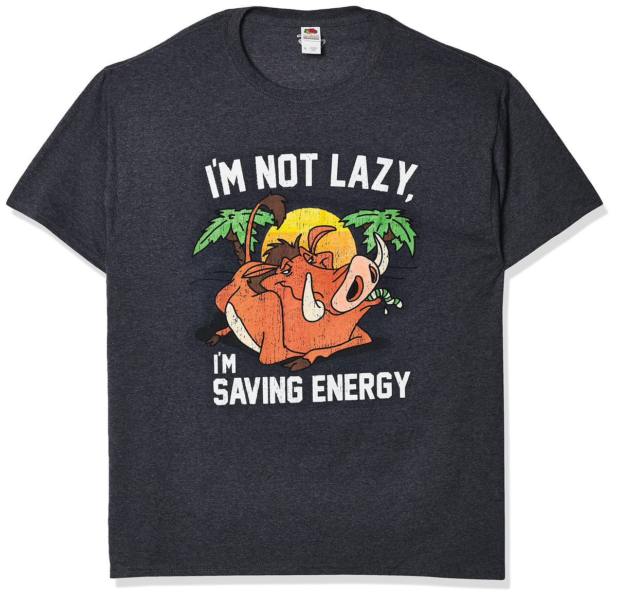 Disney Men's Lion King Pumba Not Lazy Saving Energy Graphic T-Shirt, Charcoal Heather, Medium