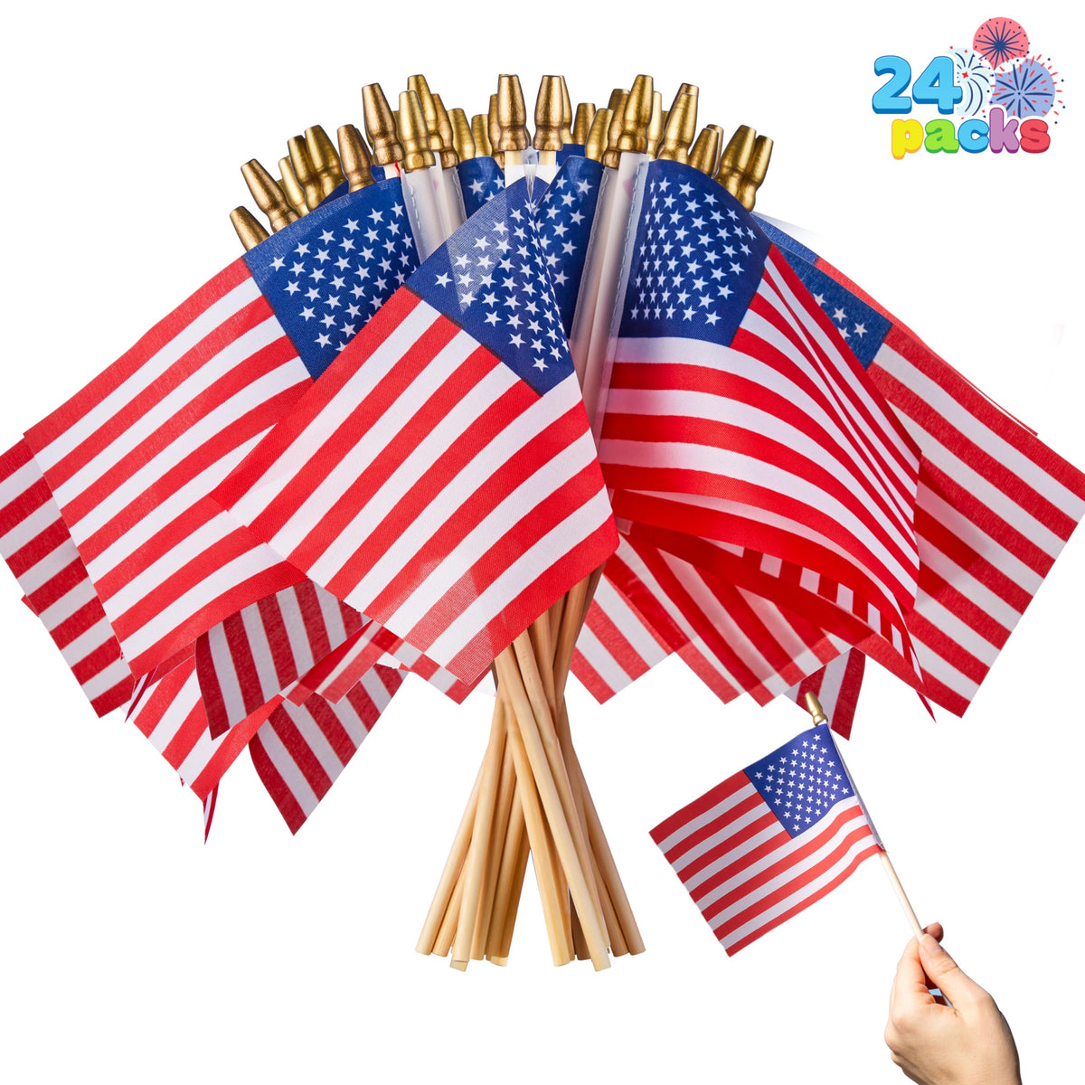 JOYIN 24 Pcs Small American Flags on Stick 4x6 Inch for 4th of July Celebration, Memorial Day decorations, Patriotic Party Supplies, Independence Day Gathering, Veterans Day, Patriotic Party Favors