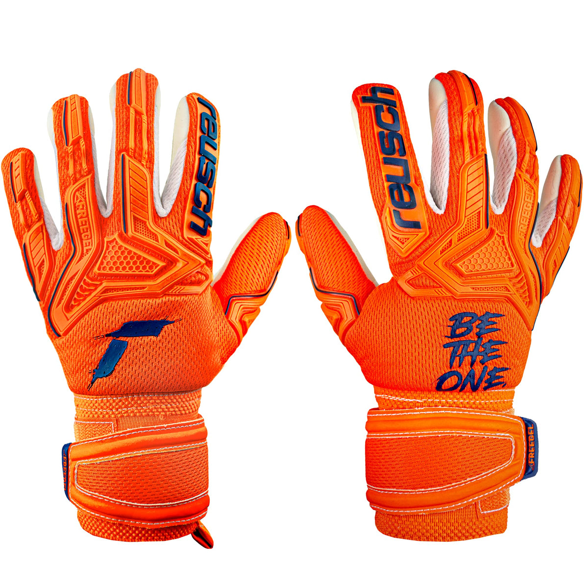 Reusch Children's Unisex Goalkeeper Gloves, Attrakt Freegel Silver Junior, Orange/Blue, 8