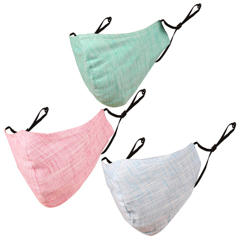 Touchstone Denim Look Adjustable Filter Pocket Double Layer Cotton face mask Reusable Washable for Men, Women (Pack of 3). Pink Grey Blue Green