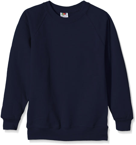 Fruit of the Loom Unisex Kids Raglan Premium Sweater, Navy, 7-8 Years (Manufacturer Size:30)