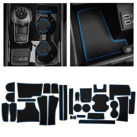 CupHolderHero fits Ford Edge Accessories 2020-2024 Premium Custom Interior Non-Slip Anti Dust Cup Holder Inserts, Center Console Liner Mats, Door Pocket Liners 28pc Set (Blue Trim)