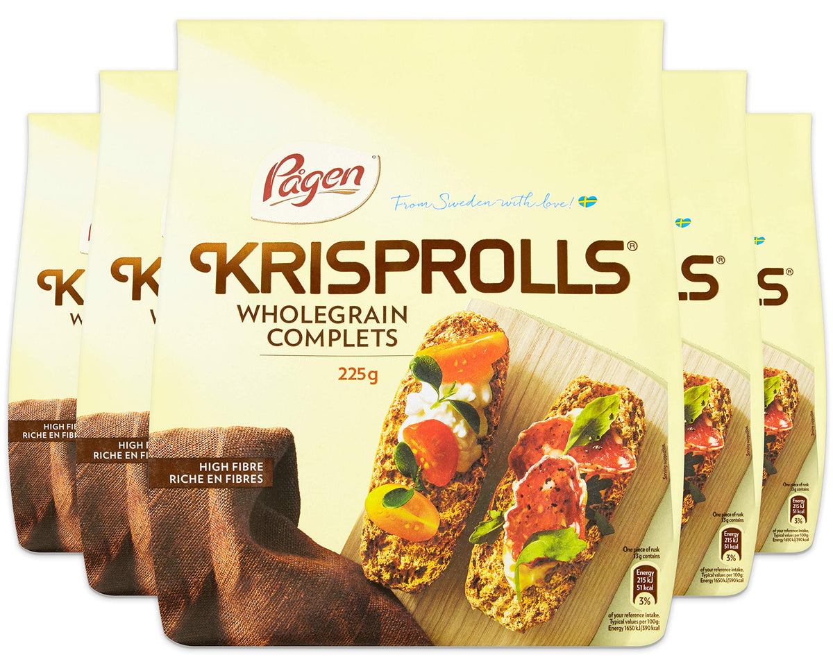 PÃ¥gen Krisprolls Wholegrain | Swedish Toast | Healthy Snack | High Fibre | 5 PACKS of 225 g