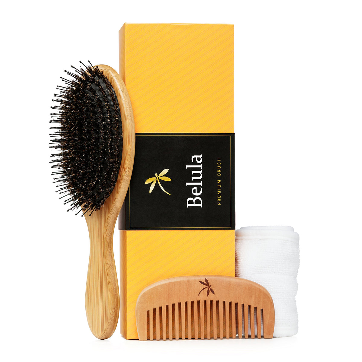 Premium Boar Bristle Hair Brush for Thick Hair Set. Hairbrush for Women With Thick, Long or Curly Hair. Restores Hairs Shine and Health. Comb, Travel Bag & Spa Headband Included