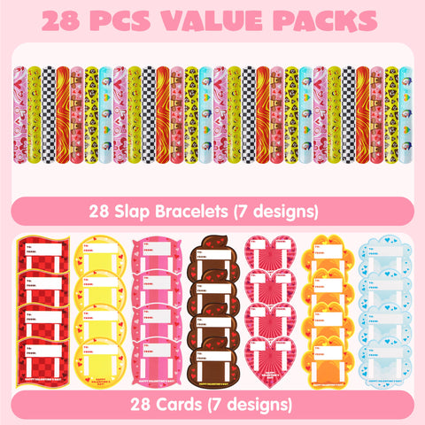 JOYIN 28 Packs Valentine's Day Slap Bracelet Set with Valentine Gift Cards for Classroom Exchange Prizes, Valentine Party Favors, ValentineÃƒÂ¢Ã¢â€šÂ¬Ã¢â€žÂ¢s Greeting Cards