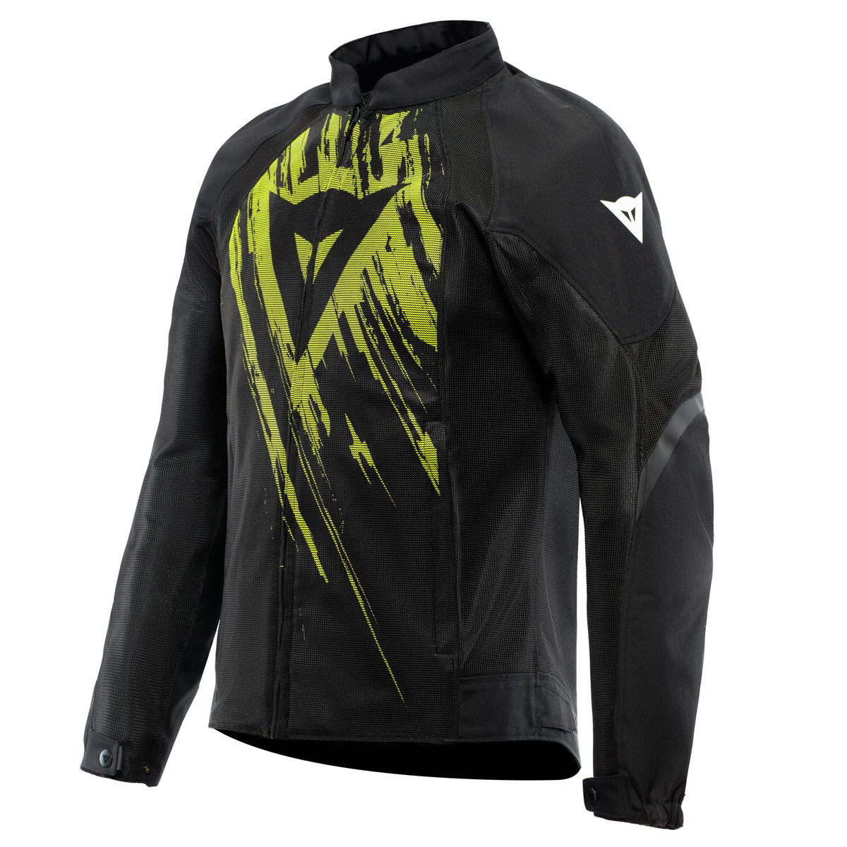 Dainese - Air Graphics Tex Jacket, Summer Motorcycle Jacket, Ventilated and Lightweight, with Soft Protectors on Shoulders and Elbows, Men, Black/Fluo Yellow Tarmac, 52