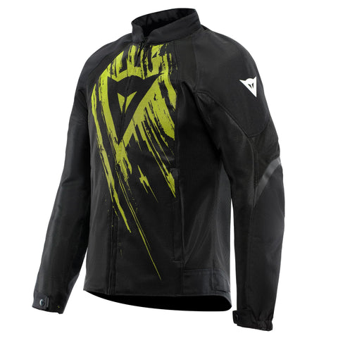 Dainese - Air Graphics Tex Jacket, Summer Motorcycle Jacket, Ventilated and Lightweight, with Soft Protectors on Shoulders and Elbows, Men, Black/Fluo Yellow Tarmac, 52
