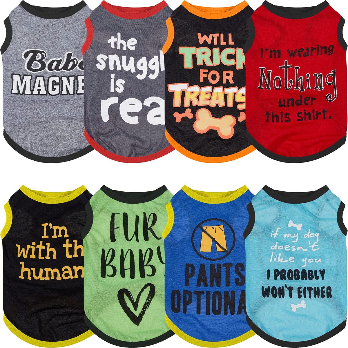 Saintrygo 8 Pieces Dog Shirts Pet Printed Clothes with Funny Letters Summer Pet T Shirts Cool Puppy Breathable Dog Outfit Soft Sweatshirt Cats(Classic Pattern,Large)