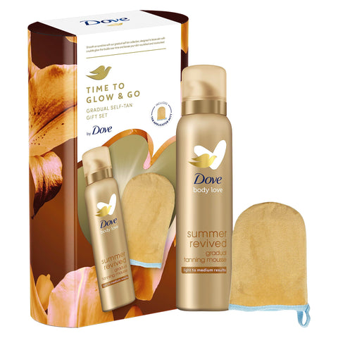 Dove Time to Glow and Go Gradual Self-Tan Gift Set with a tan applicator mitt for her 1 piece