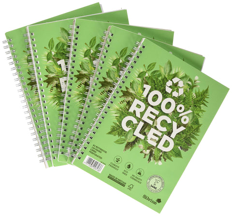 Silvine A5 Premium Recycled Wirebound Notebook - 120 Lined Pages of 100% Recycled Paper. Ref R103 [Pack of 5],Green
